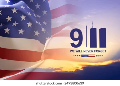 American flag over a sunset skyline with the number 911 in the foreground - prophecy news