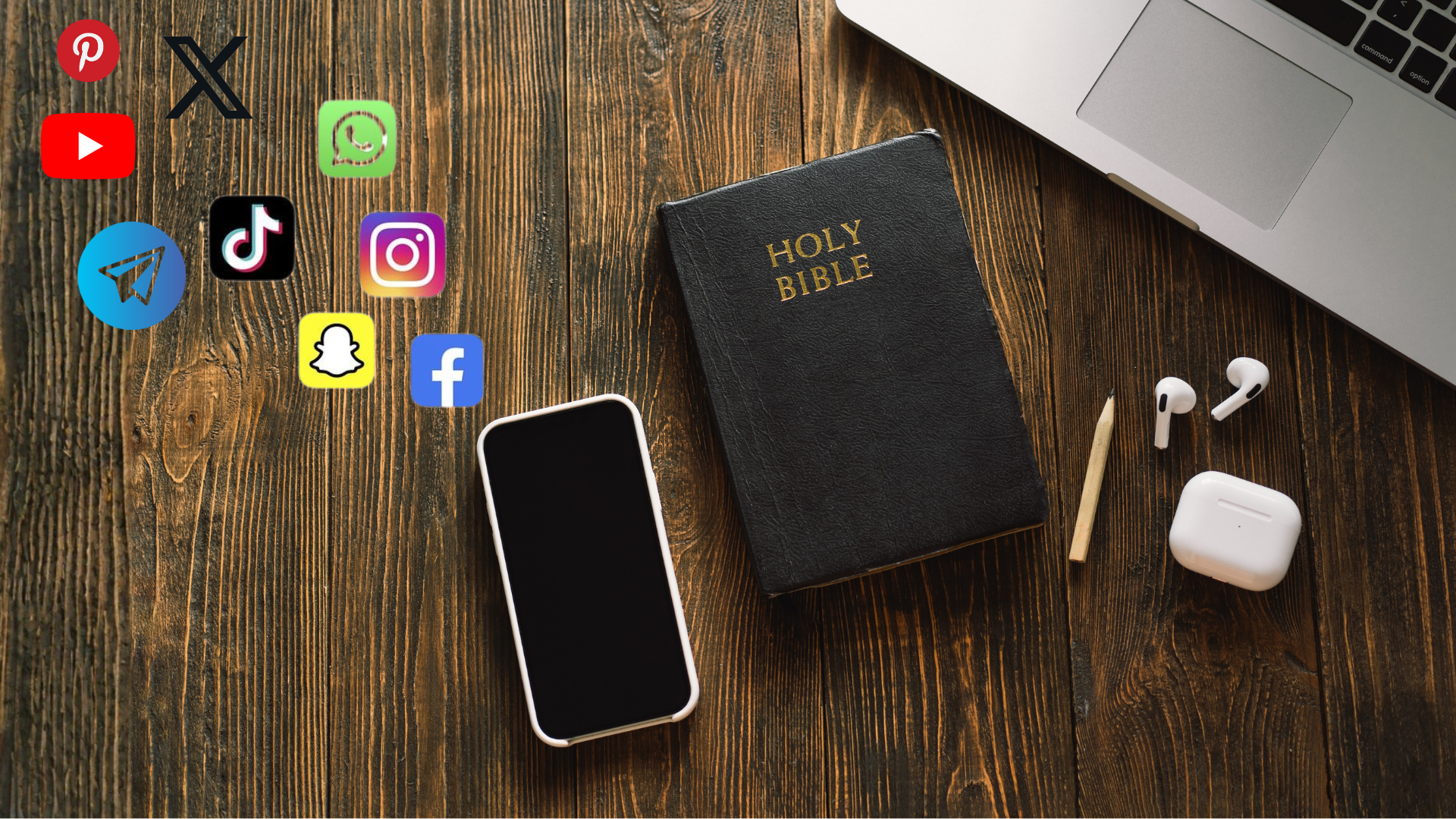 #22 Social Media Holy Bible beside a smartphone showing social media apps - bible prophecy