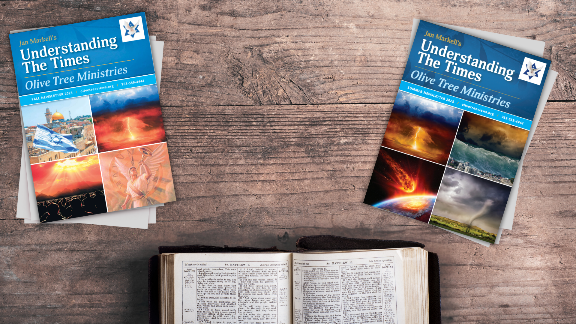 Open Bible on a wooden table with books nearby - the book of revelation